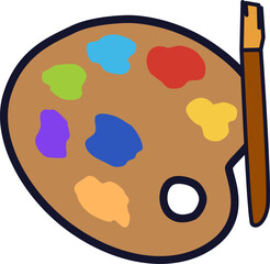 Cartoon Painter's Palette with Colorful Paint and Brush Illustration