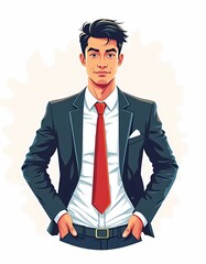 Vector illustration of a confident, successful young businessman isolated on a white background. Generate AI
