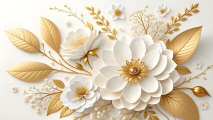 White and Gold Floral Arrangement with Leaves flower