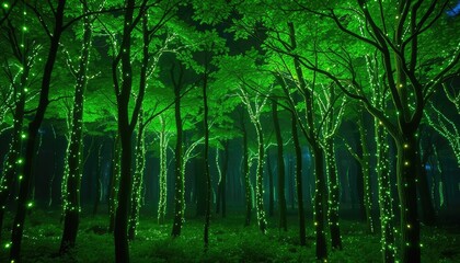 Digital forest made of data and code, trees with glowing fiber optic branches, metaphor for green technology and digital sustainability 2
