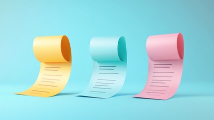 Conceptual pastel paper scrolls representing lists, schedules, or financial papers