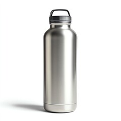 Stainless steel water bottle isolated on white background