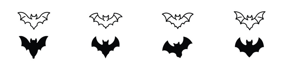 Fototapeta premium bat icon set, bat silhouette, Silhouette vector icon set of bats in various flying and resting positions