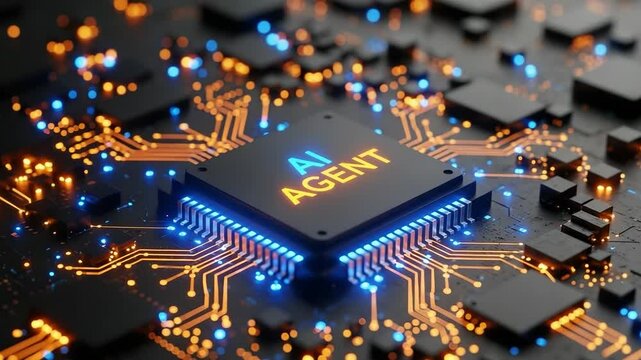 Ai agent on a circuit board close up view shot