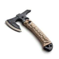 Obraz premium Hatchet tool with paracord handle on white background
