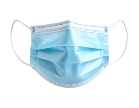 Blue protective medical mask on white background