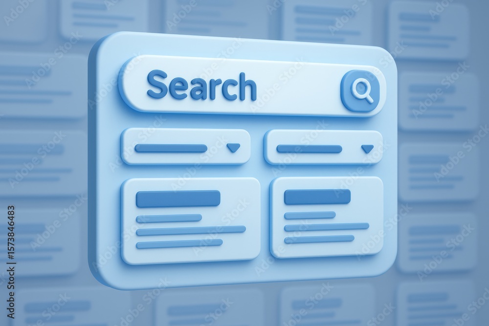 Poster digital search interface: modern search bar interface, set against a soft gradient backdrop. the ima