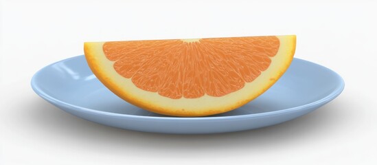 Invigorating close-up showcasing vibrant orange slice on serene blue dish