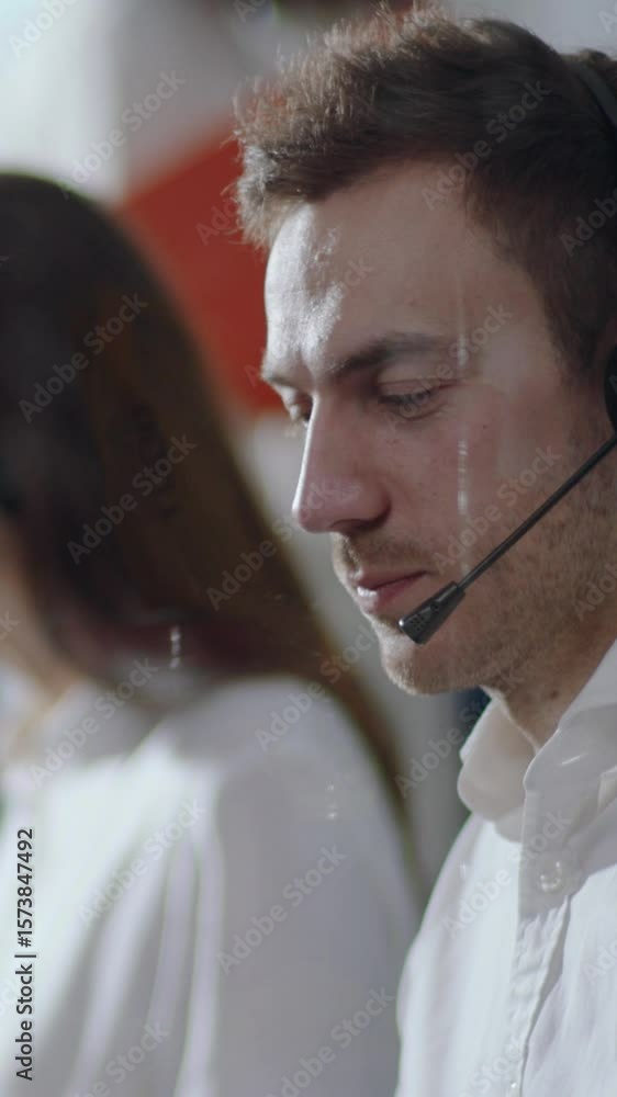 Poster Dedicated and Focused Call Center Agent Operating Effectively in a Modern Workspace Environment