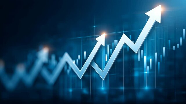 Global trade small business. Rising arrow with glowing tips on blue digital financial chart background showing growth, success, and investment in business finance trends - Powered by Adobe