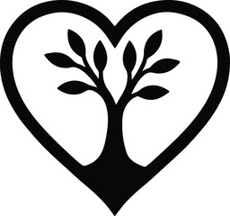 Silhouette Tree of life inside a heart shape Vector illustration