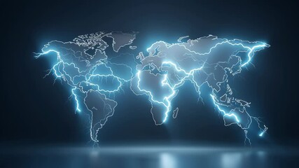 Global trade small business. Electric lightning shaped world map glowing on dark background with bright blue light and energy creating dynamic and futuristic atmosphere - Powered by Adobe
