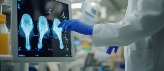 Reviewing Scapula X-Ray Images on Monitor for Precise Diagnosis and Patient Care