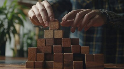 Strategic building blocks: Conceptualizing growth, stability, and progress with wooden cubes