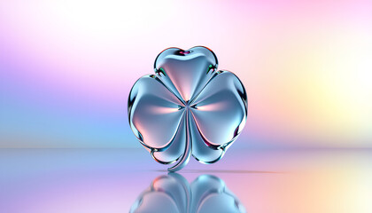 3D-rendered clover leaf made of glass over colorful gradient background, reflective surface, futuristic design 2