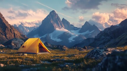Mountain landscape campsite background with time-lapse animation effect