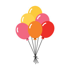 A cheerful bunch of colorful balloons floats against a white background, ideal for birthday parties and festive celebrations