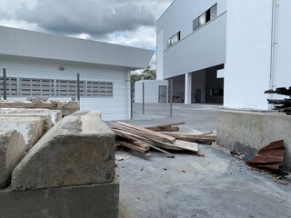 view the building under construction warehouse with modern design, under progress to finish.