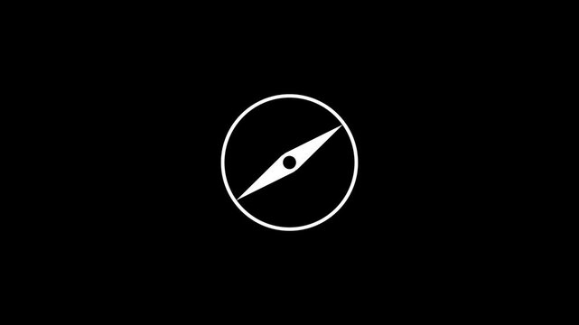 Simple compass icon represents navigation on a black background .video animation .
