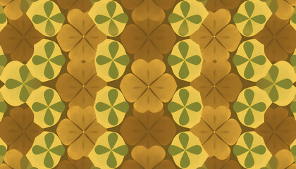Abstract clover leaf shapes arranged in geometric pattern, retro style, earth tones, seamless background 2