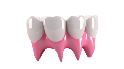 Clean white teeth and pink gums stand out on a black background, demonstrating dental health for educational resources.