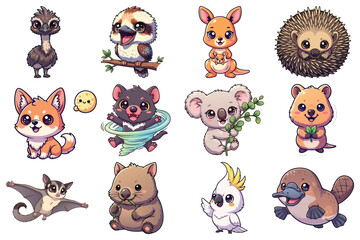 Cute Australian animals cartoon vector illustration for children's materials