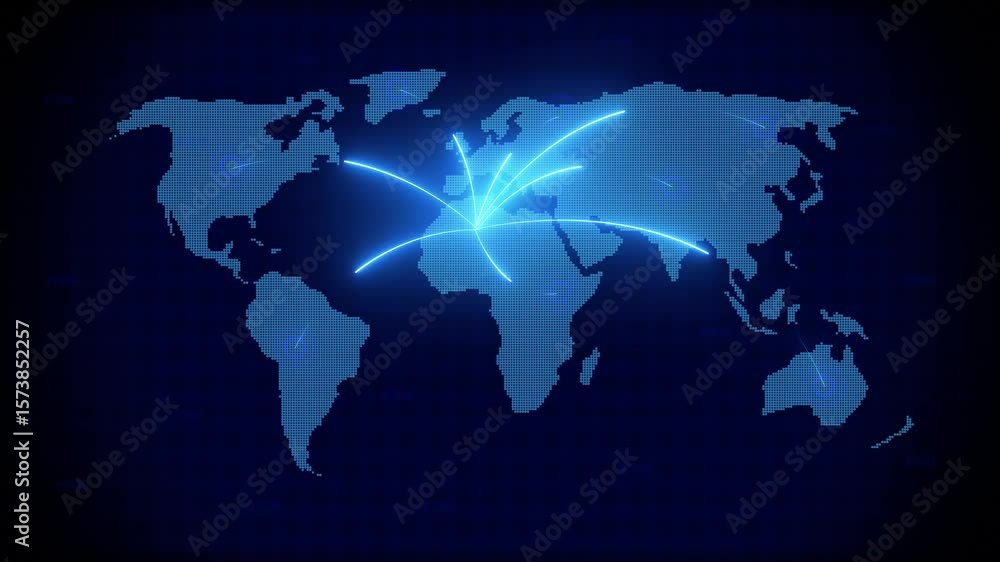 Poster world map with global technology or social connection network. tech earth globalization in hd animat
