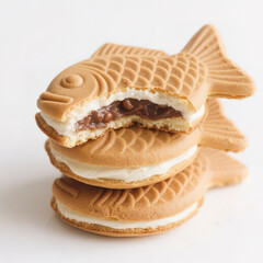 Stack of Taiyaki Fish Shaped Cakes with Red Bean Filling