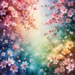 Pink cherry blossom flowers on a branch in spring, with a beautiful bokeh garden background