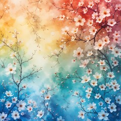 Pink cherry blossom flowers bloom on branches against a blue sky, capturing the essence of spring's natural beauty in Japan