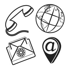 Global communication icons telephone email globe and at symbol