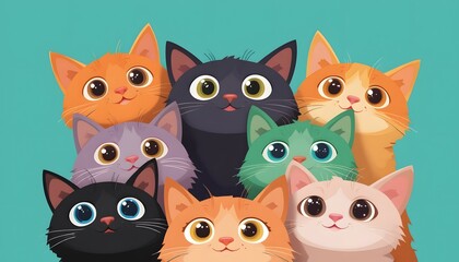 A fun collection of cute cartoon animal heads featuring cats