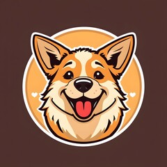 Cute cartoon vector illustration of a happy dog head, a domestic pet animal with a friendly smile, isolated white background