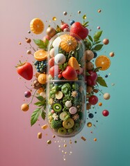 Concept of healthy food amp eating vegetables and fruits capsule vitamin