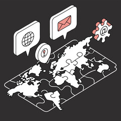 Global communication puzzle world map design