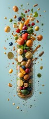Concept of healthy food and vegetables and fruits capsule vitamin