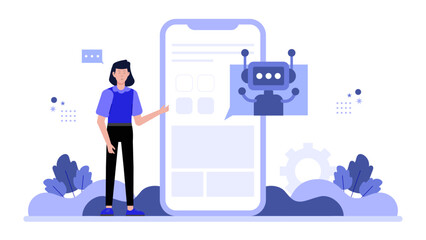 Sales representative qualifying leads via chatbot, flat vector illustration