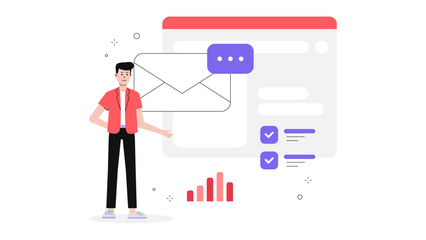 Marketing team testing new email subject lines, flat vector illustration