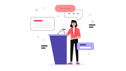 CEO announcing new company direction in press release, flat vector illustration