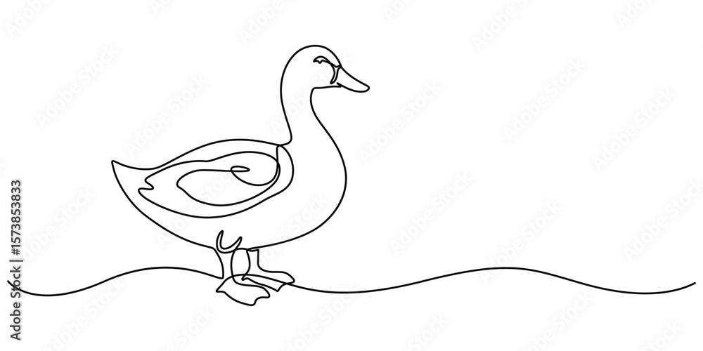Poster domestic goose continuous one line drawing,duck in continuous line art drawing style. abstract duck 
