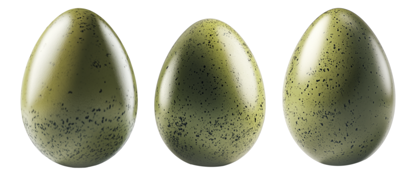 Speckled egg with natural pattern and smooth surface, isolated on white transparent background.