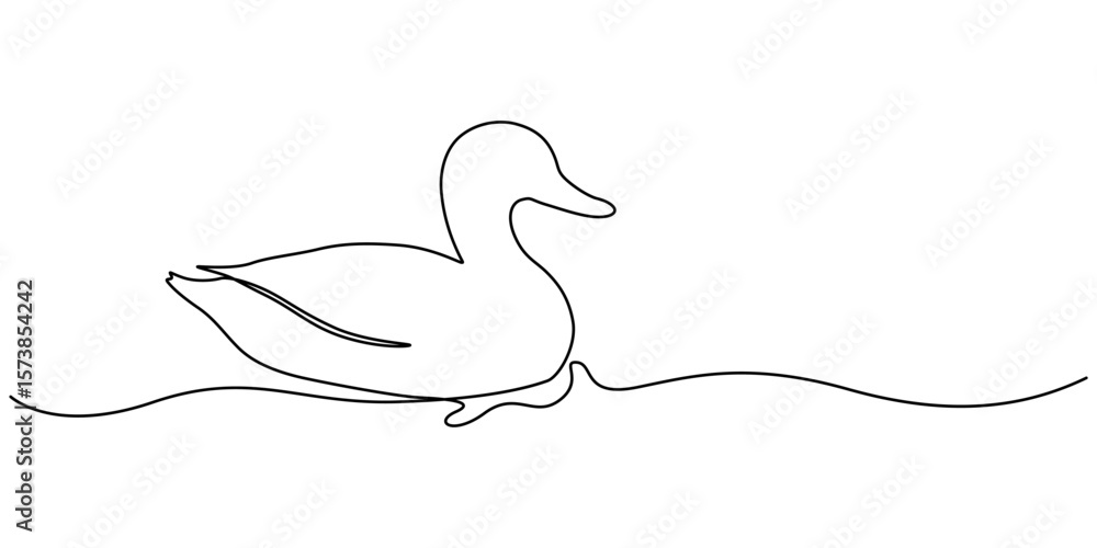 Poster domestic goose continuous one line drawing,duck in continuous line art drawing style. abstract duck 