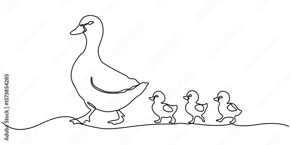 Poster domestic goose continuous one line drawing,duck in continuous line art drawing style. abstract duck 