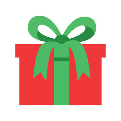 A festive red gift box with a green ribbon and bow sits isolated on white background, perfect for christmas or any special occasion