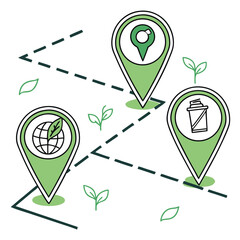 Green map pins sustainability illustration