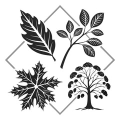 Leaf and tree silhouettes graphic design