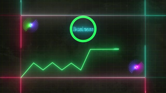 Business Animation of green graph and scanner beams over interfaces processing data on dark background
