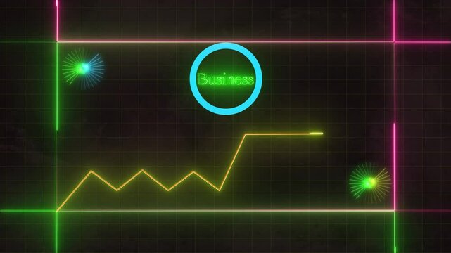Business Animation of green graph and scanner beams over interfaces processing data on dark background