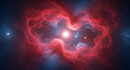 The photograph presents a majestic view of a galaxy or stellar nursery, with intricate patterns of radiant gas and dust, illuminated by a powerful, central stellar light source.
