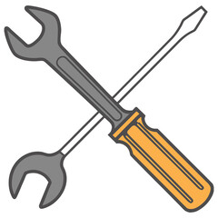 Crossed Wrench & Screwdriver Icon. Maintenance, Repair, DIY Tools, Mechanical Equipment, Vector Illustration, Isolated Clipart for Engineering & Home Improvement Projects